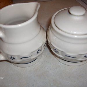 Longaberger Cream and Sugar Set Classic Blue- MINT!